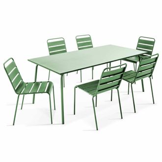 Oviala Conjunto mesa de jard&iacute;n y 6 sillas de metal verde cactus