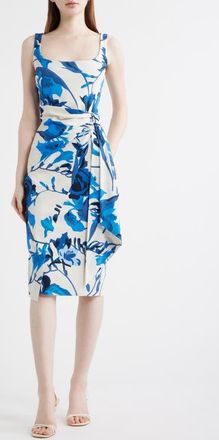 La Petite Robe Di Chiara Boni Floral Ruffle Detail Cocktail Sheath Dress in Carole Blue at Nordstrom, Size 12 Us