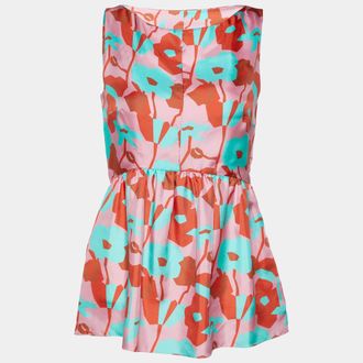 Roksanda Ilincic Red Floral Printed Silk Sleeveless Peplum Top