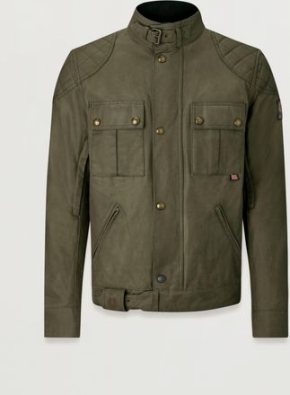 Belstaff Brooklands Motorcycle Jacket Mens Waxed Cotton Olive Green Size 2XL