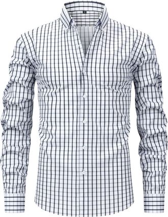 Generic Mens Shirts Checked Long Sleeve Regular Fit Oktoberfest Plaid Business Smart Casual Dress Shirts u27 White
