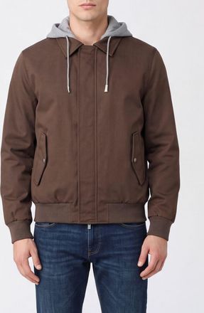 Eleventy Pure Silk Bomber Jacket with Hood and Concealed Closure