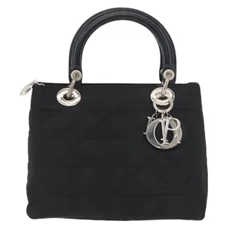 Dior Vintage Lady Dior Bag Cannage Quilt Nylon Black Nylon Handbag (Pre-Owned)