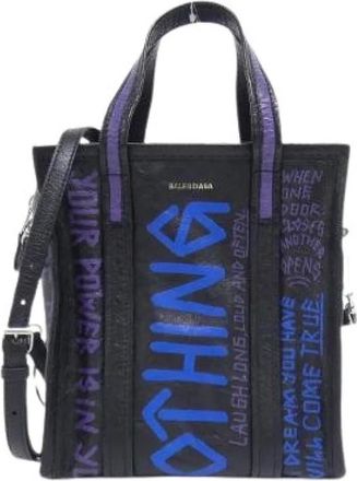 Balenciaga Pre-owned Tote Bags, male, Black, Size: ONE SIZE Pre-owned Bazaar Shopper Leather Bag