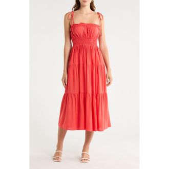 Elan Ruffle Shirred Tie Strap Tiered Cover-Up Sundress at Nordstrom, Size X-Small