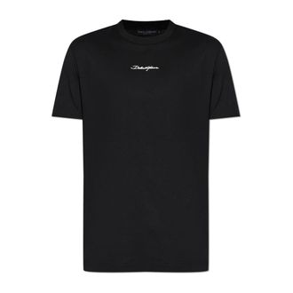 Dolce & Gabbana T-Shirts, male, Black, Size: 3XL T-Shirt with Embroidered Logo