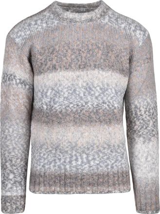 KANGRA Light Grey Crew Neck Sweater With Horizontal Gradient Stripes