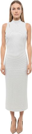 Balmain Grey Embellished Mock Collar Midi Dress