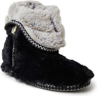 Dearfoams Beth Faux Fur Fold Down Fuzzy Bootie Slipper in Black Combo at Nordstrom, Size X-Large