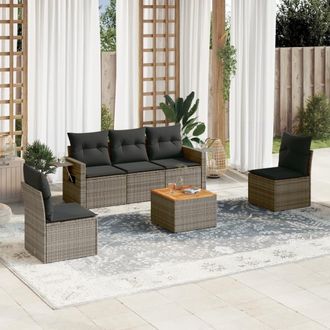 vidaXL Set De Muebles De Jard&iacute;n 6 Pzas Y Cojines Rat&aacute;n Sint&eacute;tico Gris Vidaxl