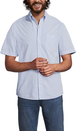 Lands End Short Sleeve Seersucker Shirt in Soft French Blue Stripes at Nordstrom, Size Xx-Large