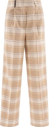 PESERICO Peserico Womens Check Wool Trousers - Ivory - Size EU 36 (Womens)