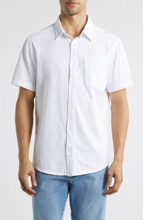 Fair Harbor Saltaire Organic Cotton Knit Short Sleeve Button-Up Shirt in White at Nordstrom, Size Xx-Large