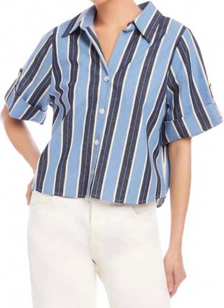 Fifteen Twenty Kay Cuffed Sleeve Shirt In Blue And Cream