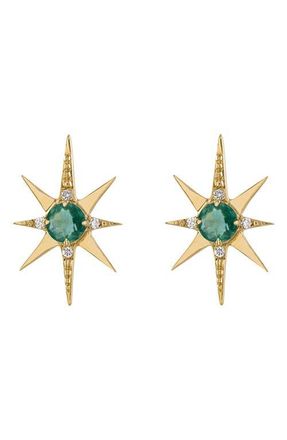 Eden Presley Starburst Stud Earrings in Yellow Gold - Emerald at Nordstrom, Size Small