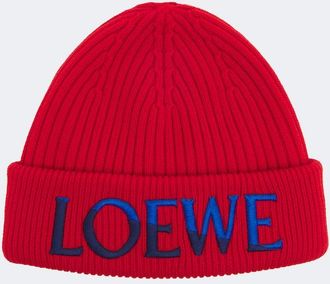 Loewe Embroidered ribbed-knit wool beanie