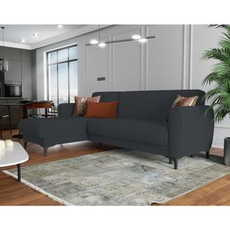 Dmora Sof&aacute; Cama Dabazo, Sof&aacute; Rinconera Cama Con Pen&iacute;nsula Reversible, Sof&aacute; Contenedor Moderno Con Chaise Longue Y 3 Cojines, 230x153h85 Cm, Azul - Dmora