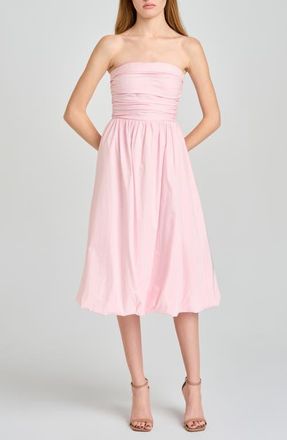 Wayf Katherine Bubble Hem Stretch Cotton Midi Dress in Light Pink at Nordstrom, Size X-Large