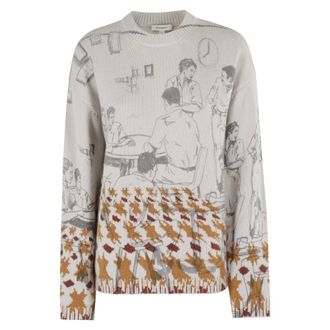 J.W.Anderson Truien & Vesten, Dames, Grijs, S, Print Jacquard Crew Neck Sweater