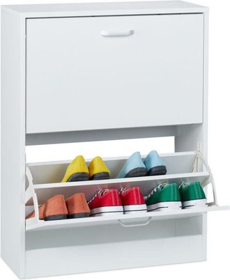 Relaxdays Scarpiera Salvaspazio, Armadietto Porta Scarpe, 79x60x24 cm, 12 Paia, Portascarpe a Ribalta Ingresso, Bianco - Relaxdays