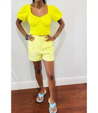 Skies Are Blue Clothing Recycled Tailored Shorts In Lime Yellow