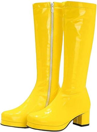 Generic Womens Sweet Knee High Boots Round Toe Thick Heel Pu Leather Long Booties Fashion Daily Style Plus Size