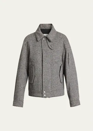 Dries Van Noten Mens Tweed Wool Full-Zip Jacket