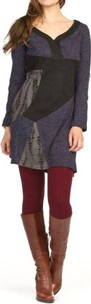 Papillon Textured Patch Long Sleeve Dress With Elbow Patch In Navy