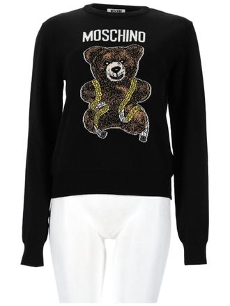 Moschino Long-Sleeve Sweater With Teddy Bear Graphic And Ribbed Details