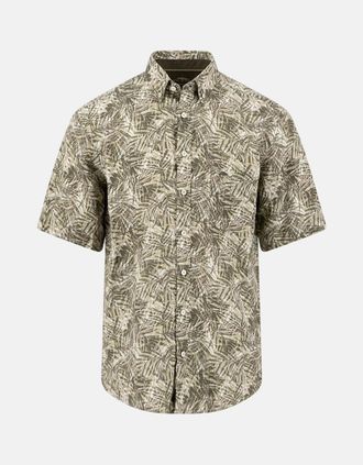 Fynch-Hatton Mens All-Over Print Linen Button Down Short Sleeved Shirt Pistachio - Green - Size: 46/Regular