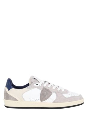 Philippe Model Pigalle Leather and Suede Blue Heel Sneakers