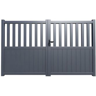 Vente-Unique Cancello battente in kit L314 x H140 cm Alluminio traforato Antracite - TARNOS II