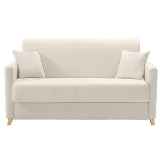 Miliboo Sof&aacute; Cama 2-3 Plazas N&oacute;rdico Beige Y Madera Clara Con Colch&oacute;n De 13 Cm Skandy