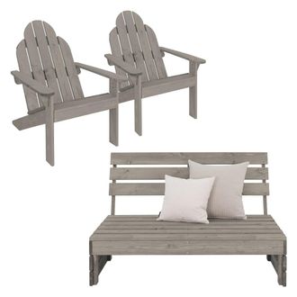 ML Design Banco de jard&iacute;n con respaldo y 3 sillas adirondack madera maciza gris