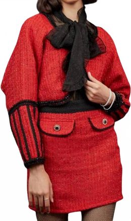 Sister Jane Carina Tweed Long Sleeve Cropped Jacket In Red