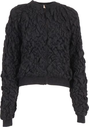 Fabiana Filippi Round-neck Knitwear, female, Black, Size: S Bomber in Mohair Lavorazione Goffrata