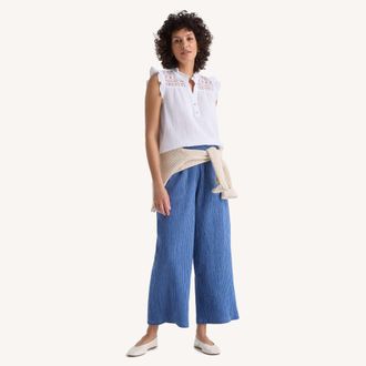 Nautica Womens Striped Crinkle Pull-On Pant