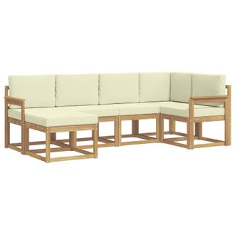 vidaXL Conjunto De Sof&aacute;s De Exterior 6 Pcs Blanco Y Crema Poli&eacute;ster Vidaxl
