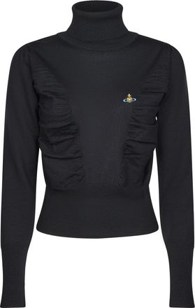 Vivienne Westwood Pamela High Neck Ruched Ribbed Knit Sweater