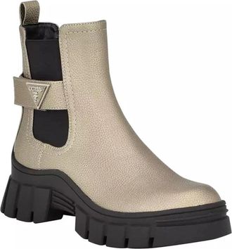 Guess Hensly Boot Women Pewter Faux Leather Side Gore Platform Chelsea LION592