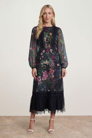 Oasis Womens Yoryu Chiffon Printed High Neck Maxi Dress - Purple - Size 14 UK