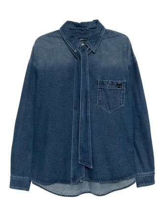 Songzio Denim overhemd met geborduurde kat - Blauw
