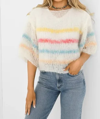 Maiami Light Mohair Stripe T-Shirt In Creme Stripes