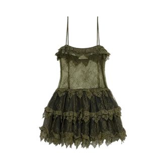 Blumarine Short Dresses, female, Green, Size: 2XS Spaghetti Strap Tiered Dress