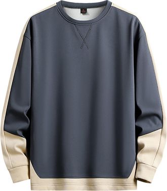 Generic Crew Neck Jumper Men, Sweashirts for Men Casual Crewneck Cotton Long Sleeves T Shirt Color Block Loose Pullover Mens Patchwork Sweatshirts No Hood Wor