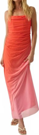 Promesa Ombre Mesh Ruched Maxi Dress In Orange Pink