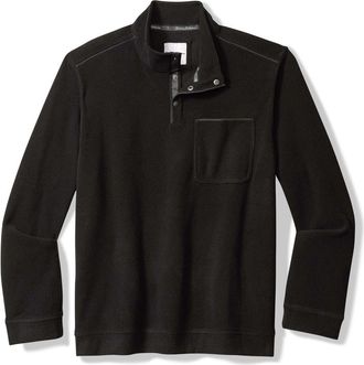 Tommy Bahama Sea Brook Textured Fleece Quarter Snap Pullover in Black at Nordstrom, Size Xxx-Large