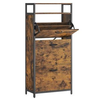 Vasagle Armario zapatero con 3 puertas para 12-18 pares de color marr&oacute;n