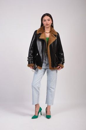 FURNIQ Shearling Aviator Jacket in Brown at Nordstrom, Size 3X-Large