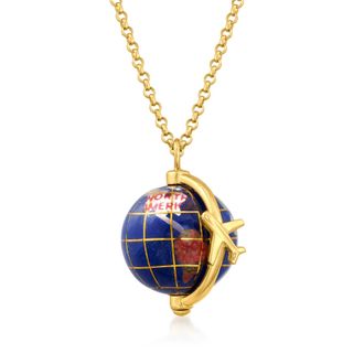 Ross-Simons Italian Multi-Gemstone World Travel Globe Necklace in 18kt Gold Over Sterling